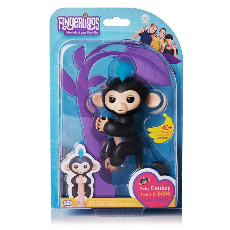 Интерактивная ручная обезьянка Fingerlings WowWee – Финн, черная, 12 см.  